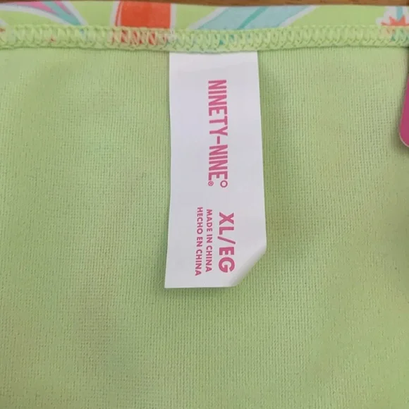 Ninety-Nine° Juniors XL Ruched High Side Hipster Swim Bottoms Lime Green Floral - Picture 4 of 6